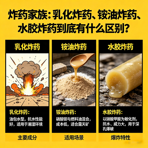 青山湖炸药家族：乳化炸药、铵油炸药、水胶炸药到底有什么区别？
